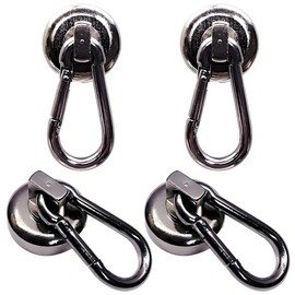 CARA254 Super Strong Magnetic Hook, Carabiner, Strong Magnet, Vertical Load Capacity, 48.5 lbs (22 kg), Stainless Steel, Magnet, Rust Resistant, Waterproof (1.0 inches (25 mm), Set of 4