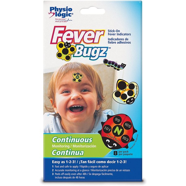 Physio Logic Fever-Bugz Indicator, Allows to Continuously Monitor Fever or Temperature for Up to 48 Hours, Colorful Stick-on that is Safe, Accurate, and Fast