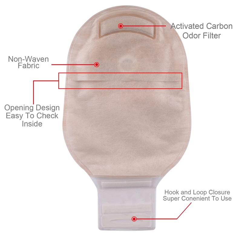 OUCHAN 1-Piece Ostomy Bags Colostomy Pouch with Hook and Loop