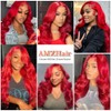 Long 34 Inch Red Lace Front Wigs Human Hair Body
