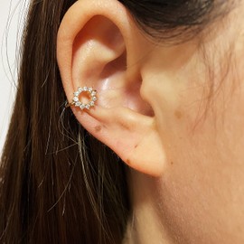 Karma Sunburst Ear Cuff Earrings for Women 18K Gold Plated Non Piercing Cute CZ Circle Huggie Cartilage Ear Cuffs