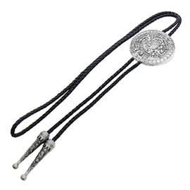 Bowties.jp prt0242 Mayan Calendar Silver Coin Loop Tie Necklace Polar Tie Polo Tie Bolo Tie, Silver