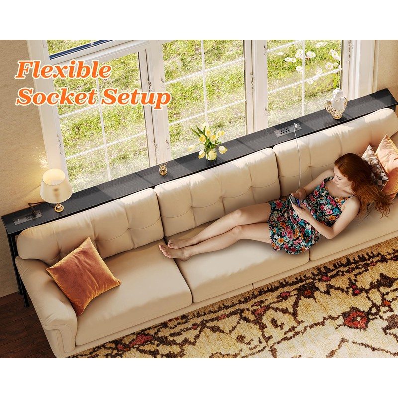 SUPERJARE 102 Inch Sofa Table with 2 Power Outlets and