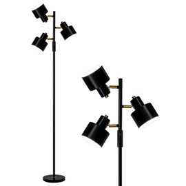OYEARS Floor Lamp for Living Room Bright Lighting Tall Modern Industrial Vintage Standing Corner Lamps LED Metal Light Office Bedroom Study Gold Black Cream Matte Accent (3-Light, Black)