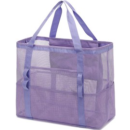 Fammart Mesh Beach Bag, Large Beach Tote with Zipper Pocket for Family Pool Bag for Toys & Vacation Essentials