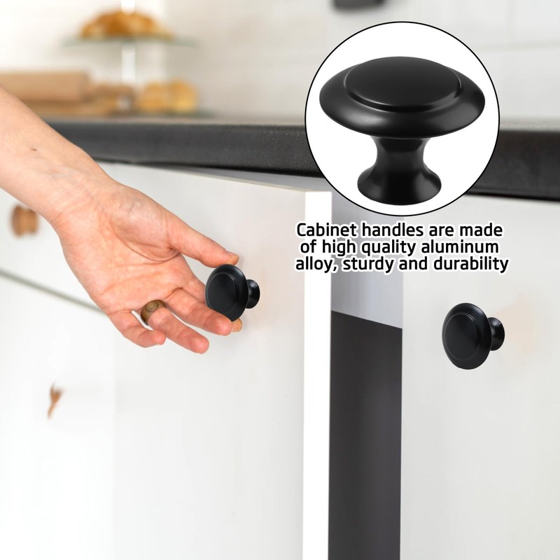 6 Pack Black Cupboard Door Knobs Round Mushroom Single Hole
