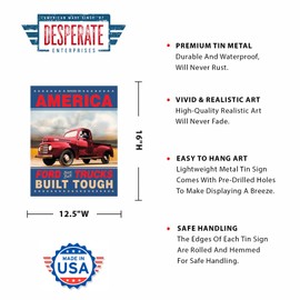 Desperate Enterprises Ford Trucks Built Tough Tin Sign - Nostalgic Vintage Metal Wall Decor - Made in USA
