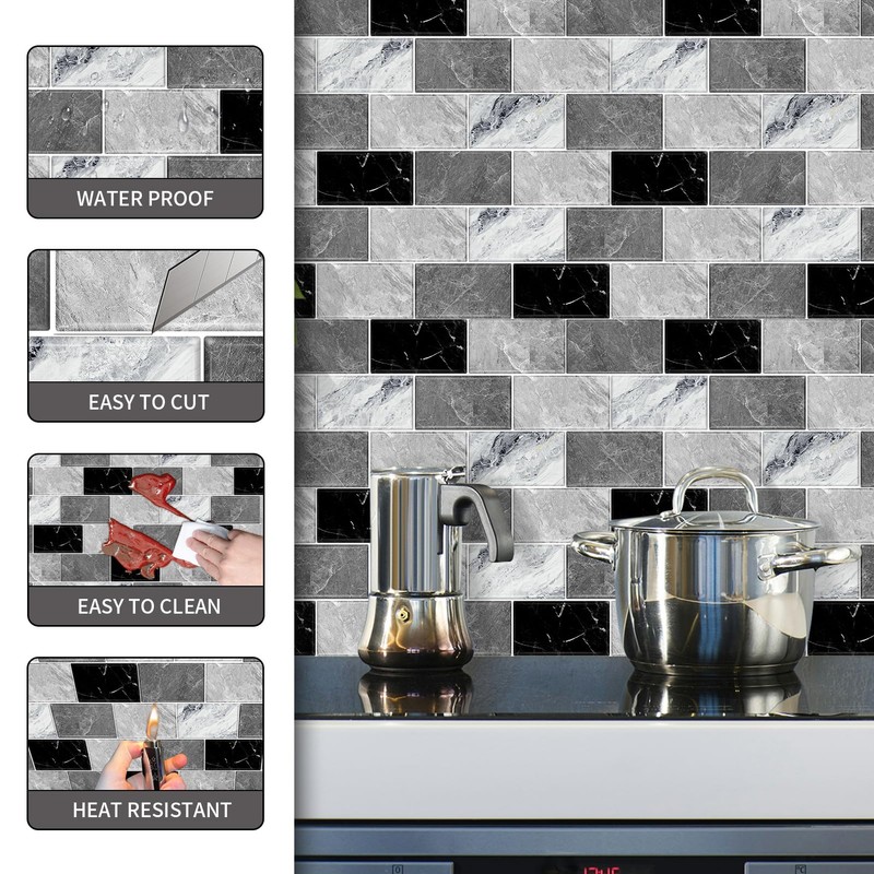 BSABSAQAA 10 Sheets Peel and Stick Backsplash for Kitchen 12"X12"