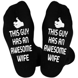 Husband Gifts from Wife Funny, THIS GUY HAS AN AWESOME WIFE Socks Christmas Gifts for Men Birthday Present Who Have Everything, Wedding Anniversary Valentines Gifts for Him Novelty Socks 9-12 uk