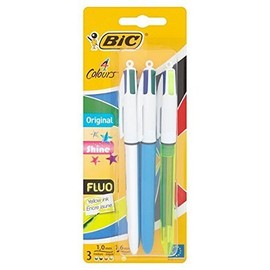 BIC 4 Colour Retractable Pen Shine & Fluo - 3 Pack - With Fluo