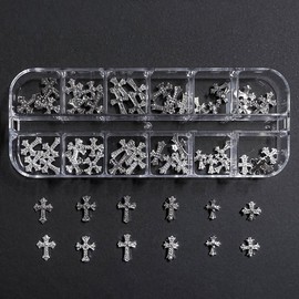 Nail Deco Cross Nail Parts 12 Sets-3 Metal Silver 60 Pieces, 3 Pieces, Cross 12 Sets-3 T515 / 네일데코 십자가 네일파츠 12세트-3 메탈 실버 60개입, 3개, 십자가 12세트-3 T515