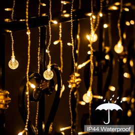 Christmas Globe Warm White Icicle Lights - 400 LED 32ft 80 Drops - Waterproof Indoor/Outdoor Crystal Ball Fairy Light Decoration 8 Modes Connectable Twinkle Xmas Easter Wedding Party Holiday Decor