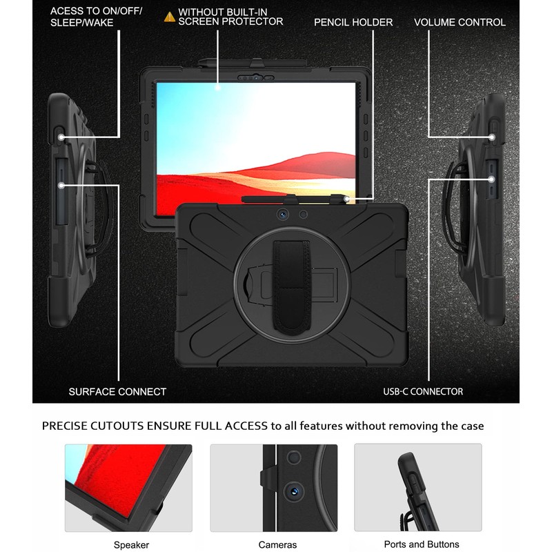 Surface Pro X Case - 360 Degree Rotating Stand Hand