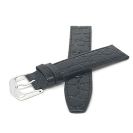 Bandini Extra Long (XL) 14mm Womens Italian Leather Watch Band Strap - Black - Crocodile Pattern - Thin - Slim