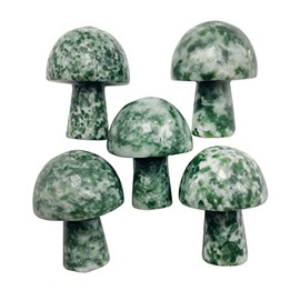 Ladeukoi Pack of 5 Mini Mushrooms Shaped Gemstone Statue Figurine, Carved Crystal Stone Mushrooms Craft for Healing Chakra Reiki Balancing Home Decoration, Africa Green Jade