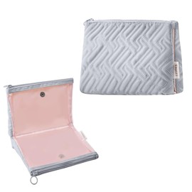 Makeup Bag Travel Essentials Cute Skincare Pouch Purse Cosmetic Bags for Women Traveling Make Up Organizer Portable Clear Case Toiletry Bag with Zipper (Light Grey, Medium)