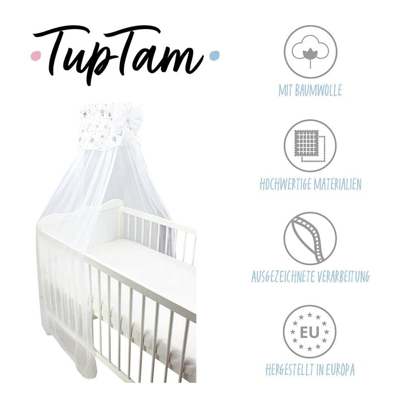 TupTam Baby Cot Canopy with Crown and Bow Chiffon, Stars