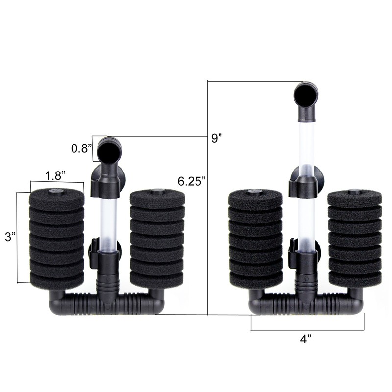 AQUANEAT 1 Pack Double Bio Sponge Filter, for Fry, Betta,