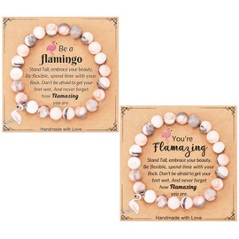 YSDYY 2 Pieces Flamingo Pendant Beaded Bracelets And 2 Cards, Simple Bracelet, Women'S Bracelet, Gift Bracelet, Friendship Bracelet