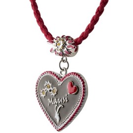 Lederhosen Costume Mausi Painted Heart Necklace with Edelwess Chain Costume Jewellery Dirndl red/blue - red