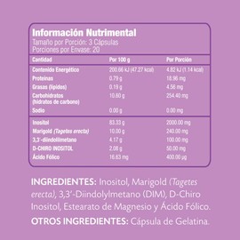 PinkV Suplemento de Inositol, DIM y D-Chiro con Marigold y Ácido Fólico en 60 Cápsulas de 800 mg