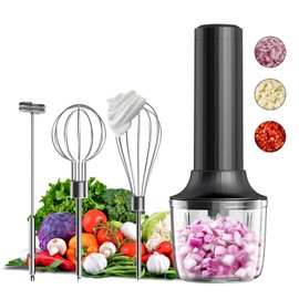 Electric Hand Mixer with MixgoII, Handheld Mixer Electric Whisk, Rechargeable Cordless Handheld Mixer & Milk Frother, Small Food Chopper for Dicing, Mincing, and Puree, 4-Speed, 10Oz
