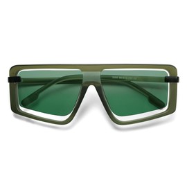 HERJOUR Retro Square Oversized Sunglasses for Women and Men Trendy Sun Glasses AR82157, Green Frame/Green Lens