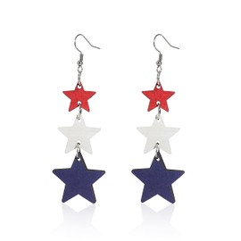 Independence Day 4th of July Patriotic Wooden Dangle Earrings for Women Red White and Blue Wooden Heart Star Gnome Earrings American Water Drop Earrings Independence Day Holiday Earrings-Star