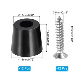 PATIKIL Cutting Board Feet, 12 Pack Round Rubber Feet Bumpers Non Slip Bumper Pads with Stainless Steel Screws for Furniture Chairs Desks Electronics (0.19" Wx0.67 H)