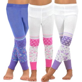 TeeHee Socks Cute Trellis Floral Print Thin Tights for Little Girls Footless Cotton 3 Pairs Lilac Pink Blue (3-5 Years)