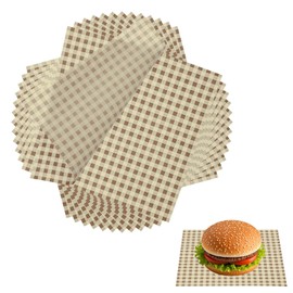 sourcing map 200 Pcs Wax Paper Sheets for Food, 8.7 x 8.7 Inch Greaseproof Wrapping Paper Sheets, Checkered Square Food Basket Liners for Sandwich Hamburger Bread, Brown
