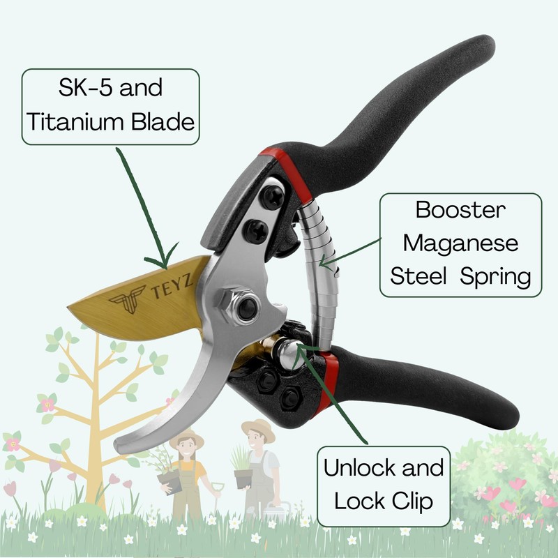 TEYZ secateurs, Titanium Bypass secateurs & Pruning Scissors, Garden secateurs,