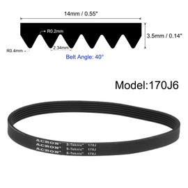 sourcing map 170J6 Rubber Poly V Belts, 6 Ribs PJ V-Ribbed Belt 431mm Length x 14mm Width x 3.5mm Thick, Industrial Transmission Drive Belt, 3pcs