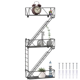 Fire Escape Wall Shelf, Black Metal Hanging Ladder Decor, New York 3-Tier Iron Display Shelf, Decorative Floating Wall Organizer for Bathroom, Living Room & Home Decor