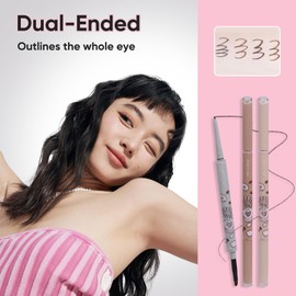 VEECCI Waterproof Gel Eyeliner Pencil - Highly Pigmented, Smudge-proof, Longwearing and Ultra-Fine Tip for Precise Eye Makeup - Built-in Brush for Easy Application - Ideal for women & girls(01 Black)