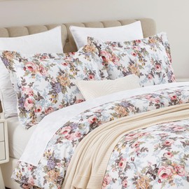 DAUAOTO California King 104"X96" Duvet Cover Set, 100% Cotton Print Bedding Cal King Bed, Country Rustic Rose Pattern