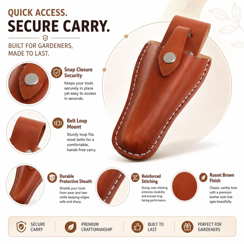 Xhziy Leather Garden Tool pouch with Snap Closure Belt Mount