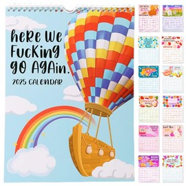 It Wall Calendar, Here We Funking Go Again Calendar 2025, Rude Calendar Funny Wall Calendar 2025 It Calendar for Home Office Desk Decoration