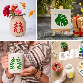 Small Leaf Stencils for Painting on Wood Stone Reusable Tropical Leaves Fern Palm Nature Stencils for Kids Adults on Wood Fabric Rock Card Art Paint Wall Furniture Home Decor (60 Leaf)