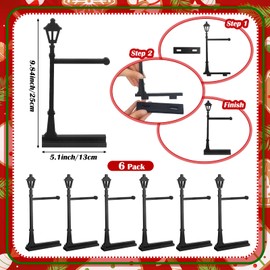 Roowest 6 Pack Christmas Streetlight Ornament Display Stand 9.8'' Wood Streetlight Display Stand Christmas Ornament Hanger Freestanding Xmas Centerpiece for Table Home Mantel Office Table Shelf Decor