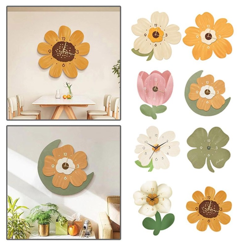 Modern Wall Clock,Cartoon Flower Shape Silent Clock,Flower Petal Design Wall