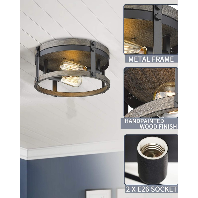 Osimir 2-Light Farmhouse Flush Mount Ceiling Light, 12 inch Kitchen
