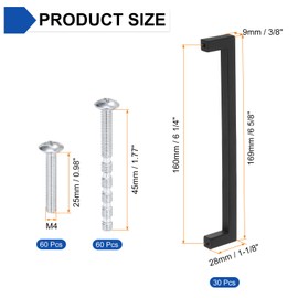 uxcell 30 Pack Square Bar Drawer Handles, 6 1/4 Inch Hole Center Modern Drawer Pulls Kitchen Cabinets Pull Zinc Alloy Slim Cupboard Pulls, Black