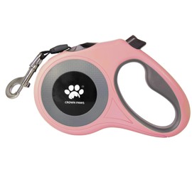 CROWN PAWS 16 ft Retractable Dog Leash for Extra Large Dogs up to 130 lbs,Tangle-Free Nylon Tape,Pink Dan24 XL