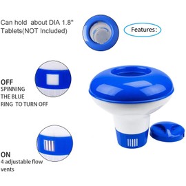 5-inch Floating Pool Chlorine Dispenser, Adjustable-Release Sterilizing Floater Dispenser for Chlorine Tablets up to 1.8'', 4 Flow Vents for Indoor & Outdoor Swimming Pool, Spa, Hot Tub