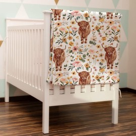 HawSkgFub Highland Cow Floral Boho Retro Baby Blanket Girls Gift, Western Farm Animal Yak Flower Flannel Fleece Nursery Bed Blankets, Soft Lightweight Newborn Infant Toddler Kid Crib Bedding 30 x 40