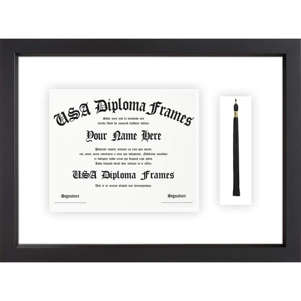 Black Matte Diploma Frame with White Matting and Tassel Opening