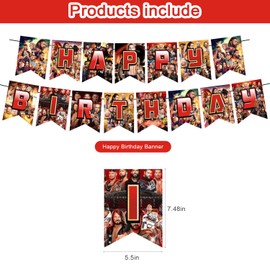 PINUO Wrestling birthday party supplies,Wrestling Boxing Match party including cake caps, cupcake caps, flags, Latex Balloons, It is very suitable for birthday party supplies.