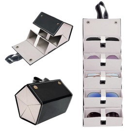 Travel Sunglasses Organizer - Sunglass Case for Multiple Pairs, 5 Slots, Women & Men (Black with Gray Lining)