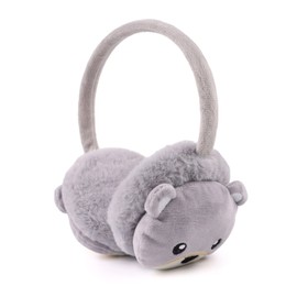 PESAAT Fluffy Ear Muff for Women Plush Foldable Earmuffs Kids Winter Earmuffs Girls Boys Cold Weather Ear Warmer (Gray Bear)